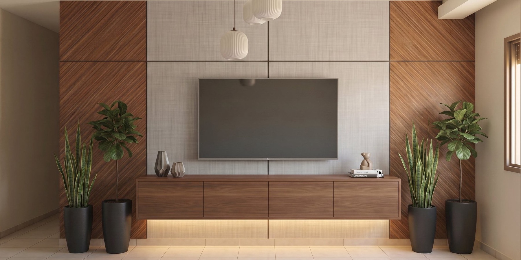 Habillage mural TV en PVC premium avec LED réalisé par NovaBard à Tanger